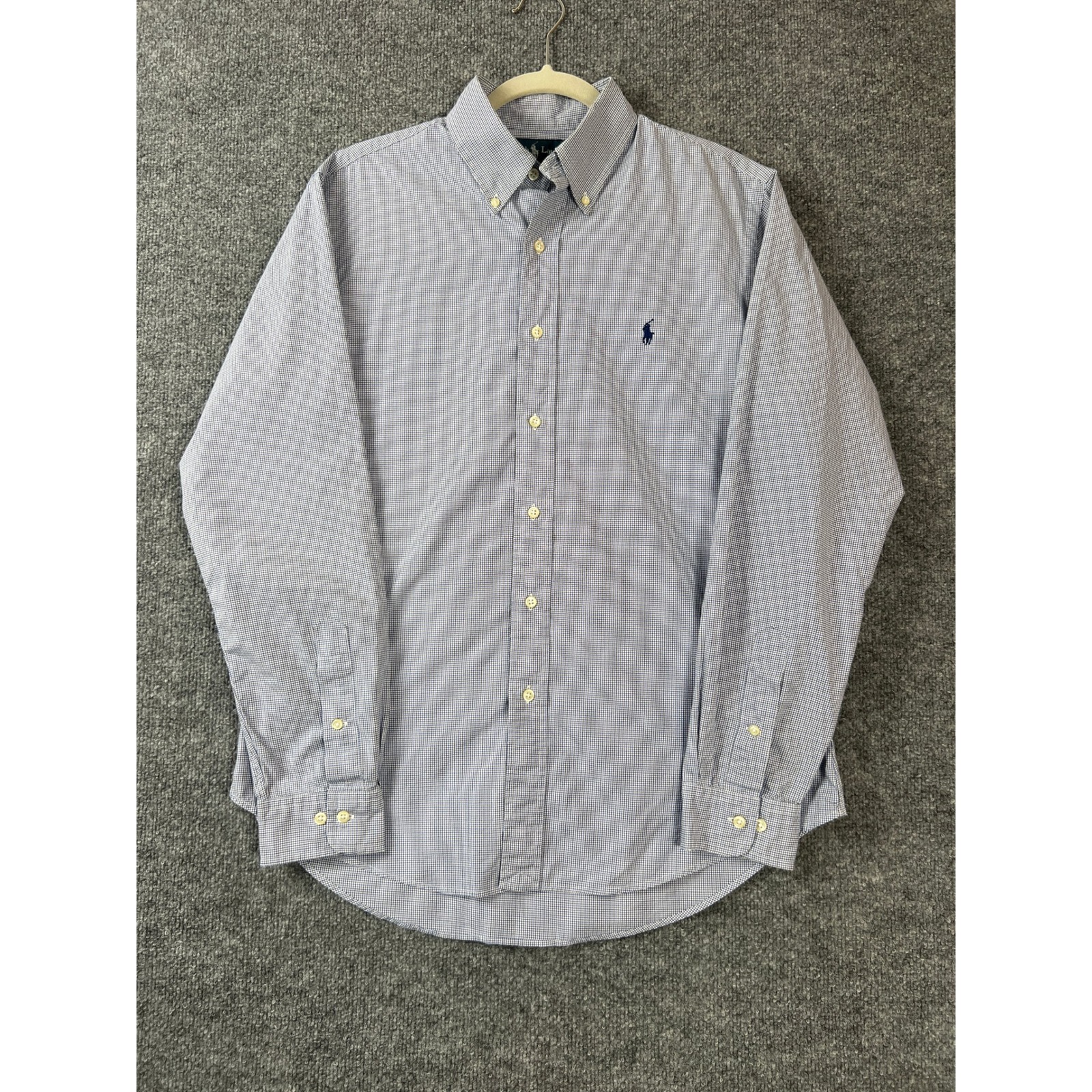 Ralph Lauren Shirt Mens 16/34 Blue White Micro Check Button Down Custom Fit